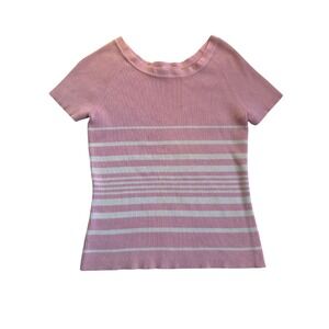 Pink and White Striped Authentic Falls Creek Women's Sweater Shirt Size Medium